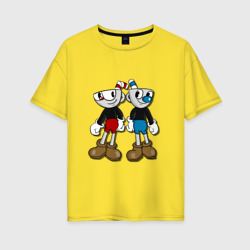 Женская футболка хлопок Oversize Cuphead/Mugman