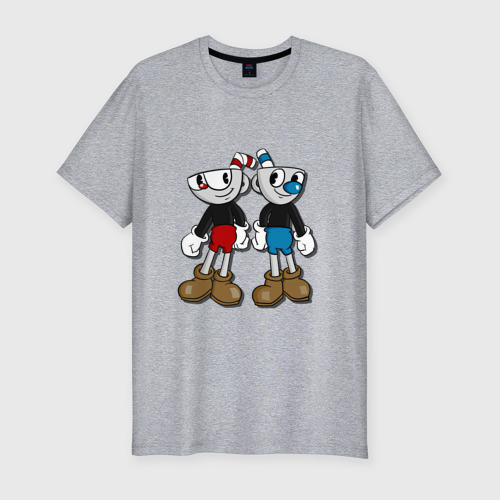 Мужская футболка хлопок Slim Cuphead/Mugman, цвет меланж