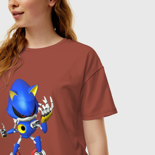 Женская футболка хлопок Oversize Metal Sonic, цвет кирпичный - фото 3