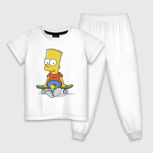 Детская пижама хлопок Барт на скейте, цвет белый