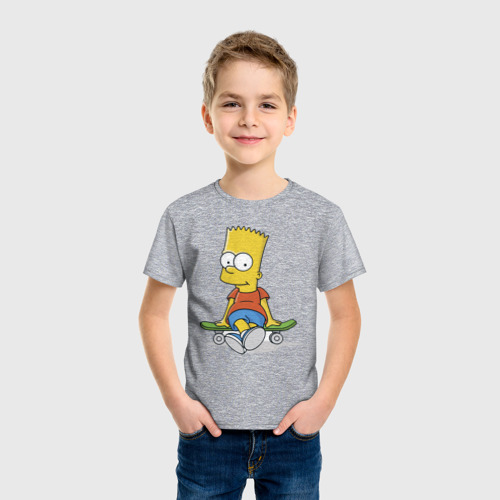 Детская футболка хлопок Барт на скейте, цвет меланж - фото 3