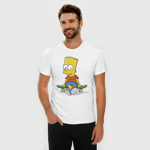 Мужская футболка хлопок Slim Барт на скейте, цвет белый - фото 3