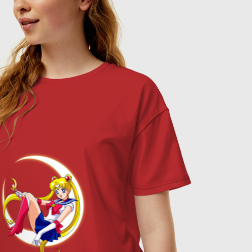 Женская футболка хлопок Oversize Sailor Moon, цвет красный - фото 3