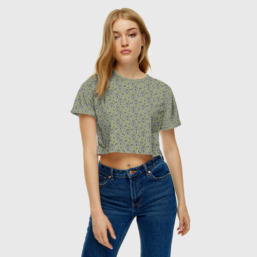 Женская футболка Crop-top 3D камуфляж - волки, цвет 3D печать - фото 3