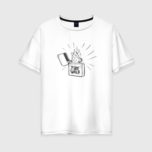 Женская футболка из хлопка оверсайз с принтом Firewalk Чёрная, вид спереди №1