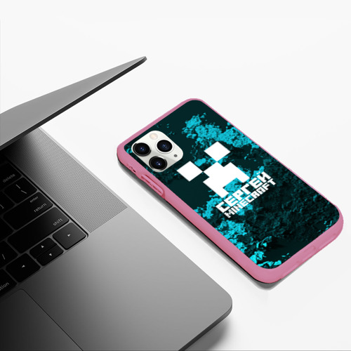 Чехол для iPhone 11 Pro Max матовый Сергей в стиле Minecraft, цвет малиновый - фото 5