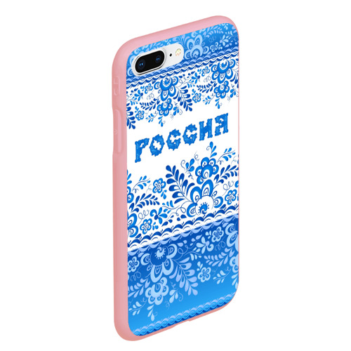 Чехол для iPhone 7Plus/8 Plus матовый с принтом Россия гжель, вид сбоку #3