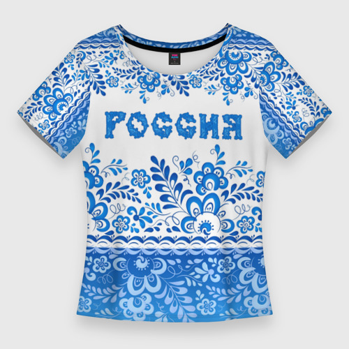 Женская Приталенная футболка Россия гжель (3D)