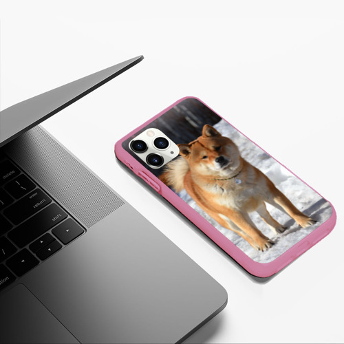 Чехол для iPhone 11 Pro Max матовый Акита-ину, цвет малиновый - фото 5