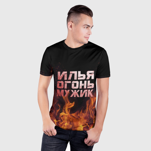 Мужская футболка 3D Slim Илья огонь мужик, цвет 3D печать - фото 3