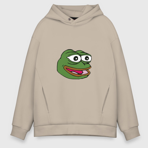 Мужское худи Oversize хлопок Pepe frog, цвет миндальный