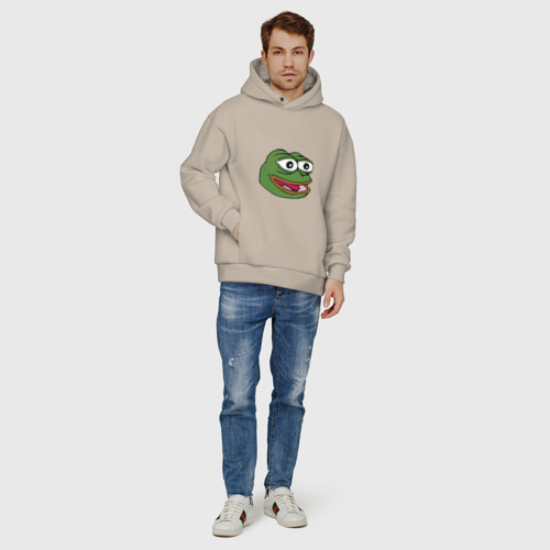 Мужское худи Oversize хлопок Pepe frog, цвет миндальный - фото 6