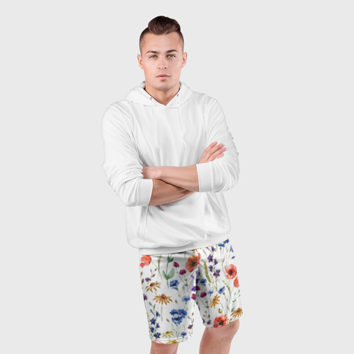 Мужские шорты спортивные Полевые цветы, цвет 3D печать - фото 5