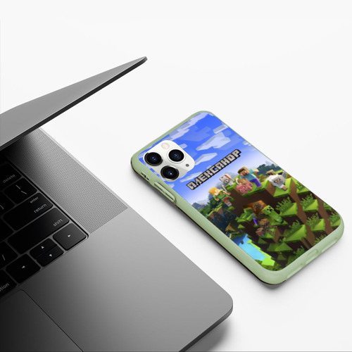 Чехол для iPhone 11 Pro матовый Александр - Minecraft, цвет салатовый - фото 5