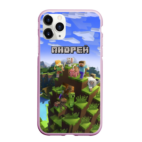Чехол для iPhone 11 Pro Max матовый Андрей - Minecraft, цвет розовый
