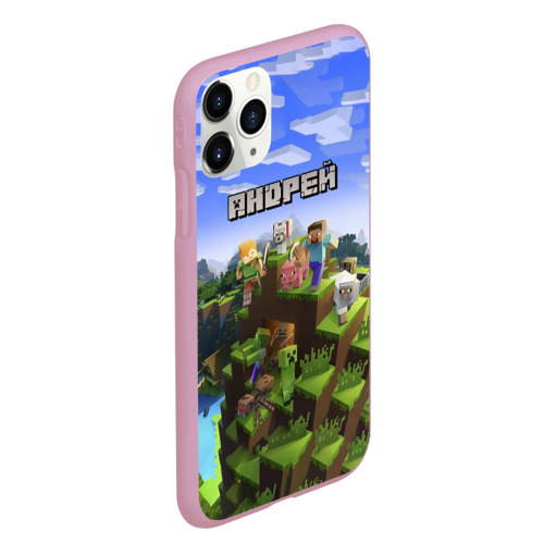 Чехол для iPhone 11 Pro Max матовый Андрей - Minecraft, цвет розовый - фото 3