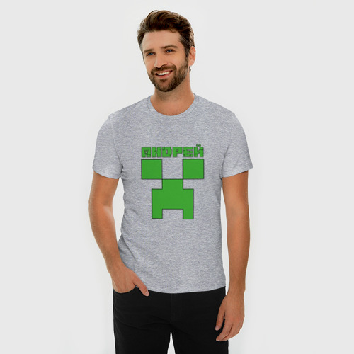 Мужская футболка хлопок Slim Андрей Крипер Minecraft, цвет меланж - фото 3