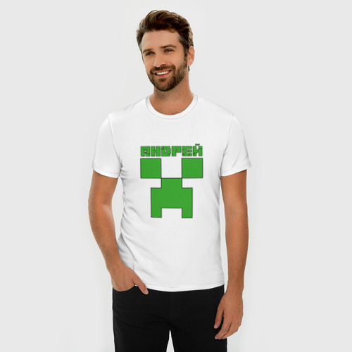 Мужская футболка хлопок Slim Андрей Крипер Minecraft, цвет белый - фото 3
