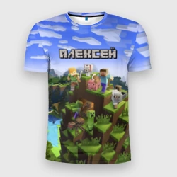 Мужская футболка 3D Slim Алексей - Minecraft