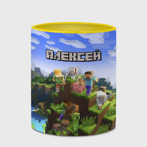 Кружка с полной запечаткой Алексей - Minecraft, цвет белый + желтый - фото 4