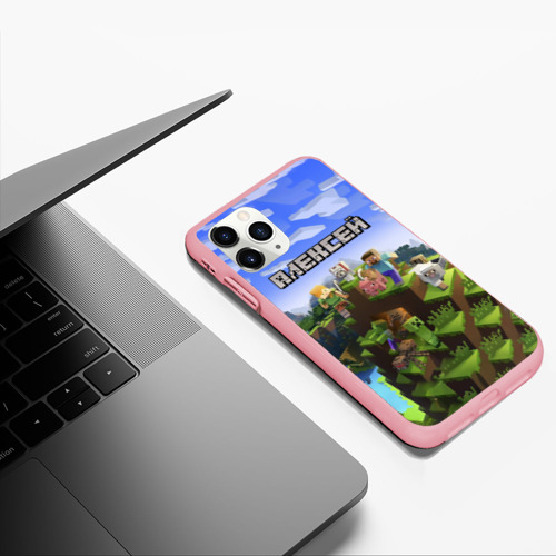 Чехол для iPhone 11 Pro Max матовый Алексей - Minecraft, цвет баблгам - фото 5