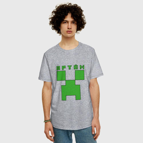 Мужская футболка хлопок Oversize Артём - Minecraft, цвет меланж - фото 3