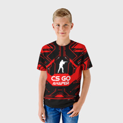 Футболка с принтом Counter Strike-Андрей для ребенка, вид на модели спереди №2. Цвет основы: белый