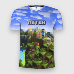 Мужская футболка 3D Slim Антон - Minecraft