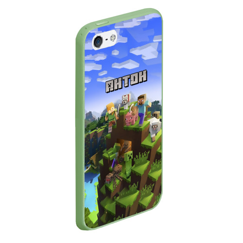 Чехол для iPhone 5/5S матовый Антон - Minecraft, цвет салатовый - фото 3