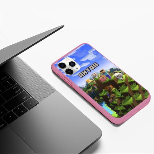 Чехол для iPhone 11 Pro Max матовый Антон - Minecraft, цвет малиновый - фото 5