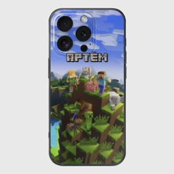 Чехол для iPhone 16 Pro силиконовый с защитой камеры Артём - Minecraft