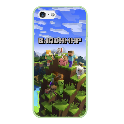 Чехол для iPhone 5/5S матовый Владимир - Minecraft, цвет салатовый