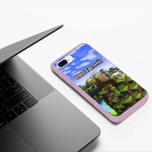 Чехол для iPhone 7Plus/8 Plus матовый Анатолий - Minecraft, цвет розовый - фото 5