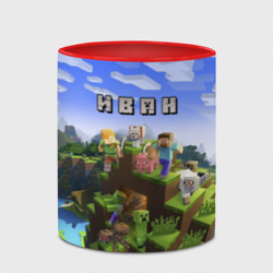 Кружка с принтом Иван — Minecraft для любого человека, вид спереди №4. Цвет основы: белый + красный