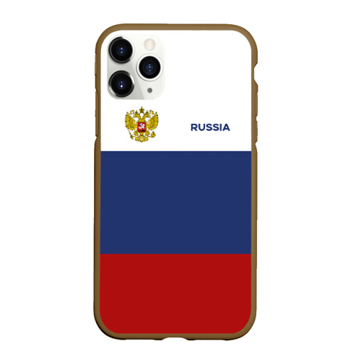 Чехол для iPhone 11 Pro Max матовый Россия Триколор, цвет коричневый