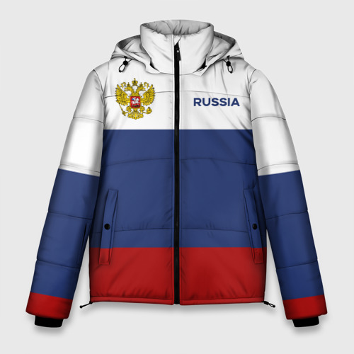 Мужская зимняя куртка с принтом Россия Триколор, вид спереди №1
