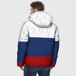 Куртка с принтом Россия Триколор для мужчины, вид на модели сзади №2. Цвет основы: черный