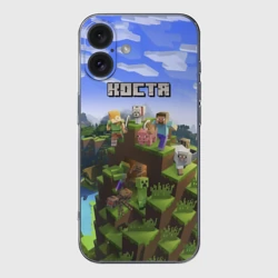 Чехол для iPhone 16 силиконовый с защитой камеры Костя - Minecraft