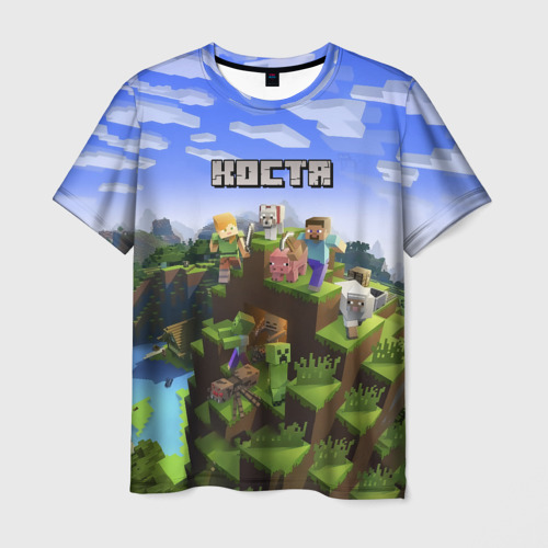 Мужская футболка с принтом Костя — Minecraft, вид спереди №1