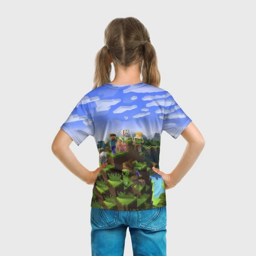 Детская футболка 3D с принтом Костя - Minecraft, вид сзади #2