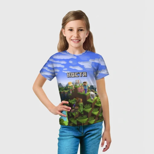 Детская футболка 3D с принтом Костя - Minecraft, вид сбоку #3