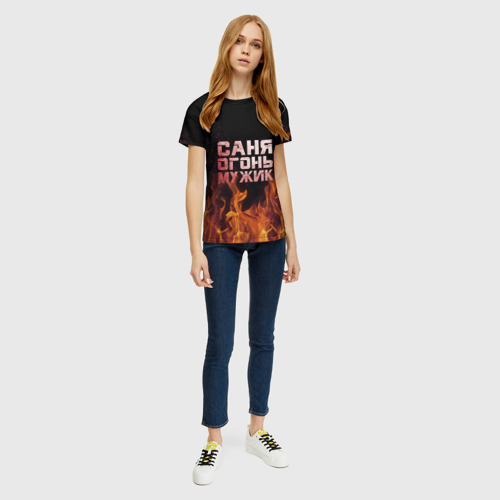 Женская футболка 3D с принтом Саня огонь мужик, вид сбоку #3