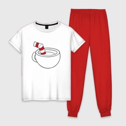 Женская пижама с белой футболкой хлопок Red Cuphead