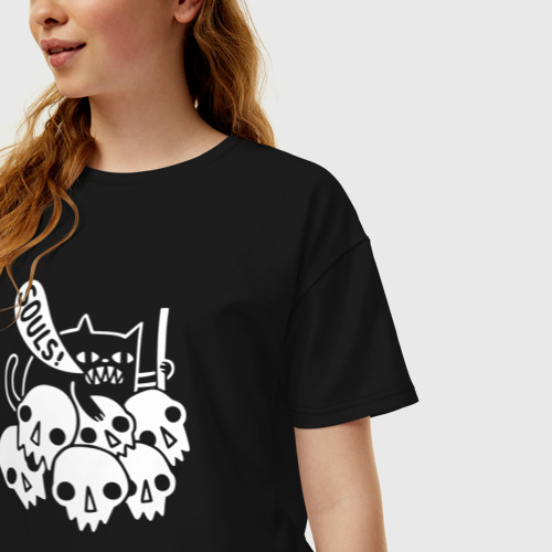 Женская футболка хлопок Oversize Cat Got Your Soul, цвет черный - фото 3