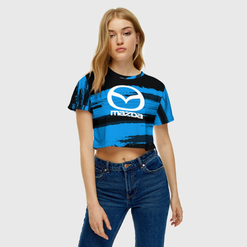 Женская футболка Crop-top 3D Mazda MOTORs Blue, цвет 3D печать - фото 3