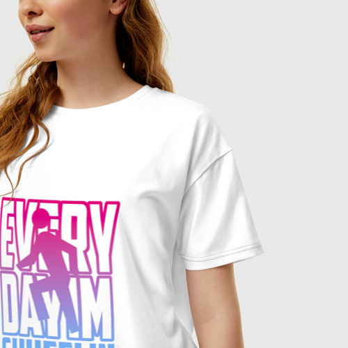 Женская футболка хлопок Oversize Everyday I'm shuffling - LMFAO, цвет белый - фото 3