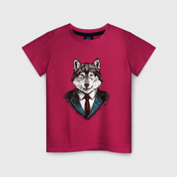 Детская футболка хлопок Волк Бизнесмен