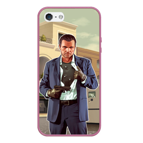 Чехол для iPhone 5/5S матовый GTA V - Майкл, цвет розовый