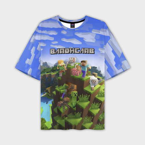 Мужская футболка оверсайз с принтом Владислав - Minecraft, вид спереди №1