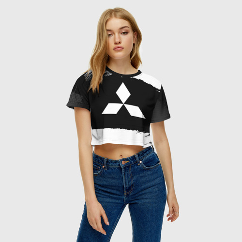 Женская футболка Crop-top 3D Mitsubishi Black collection, цвет 3D печать - фото 3
